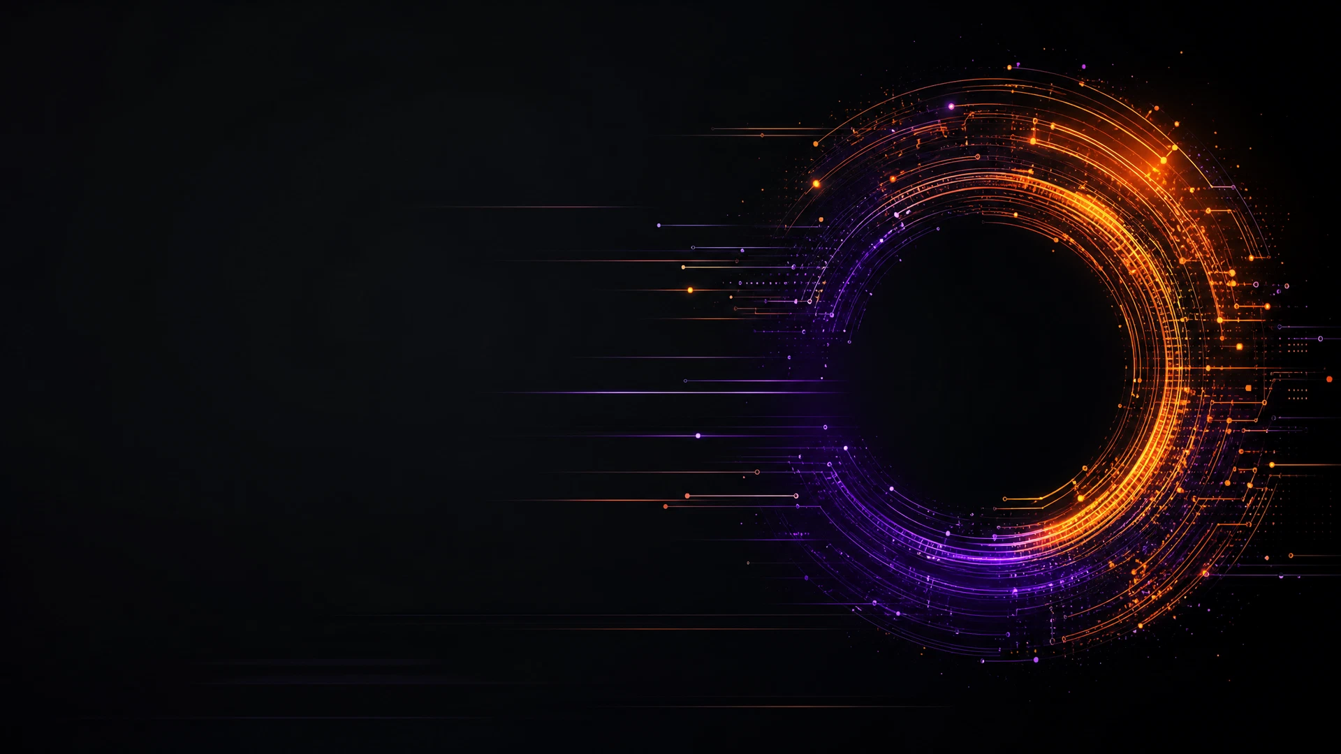 Composição abstrata em laranja e roxo que representa a identidade tecnológica do Occy Craft